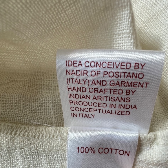 Boho Top Sleeveless Cotton Beige Ruffle Medium India Back Ties Lace Neck NADIR - Picture 9 of 9